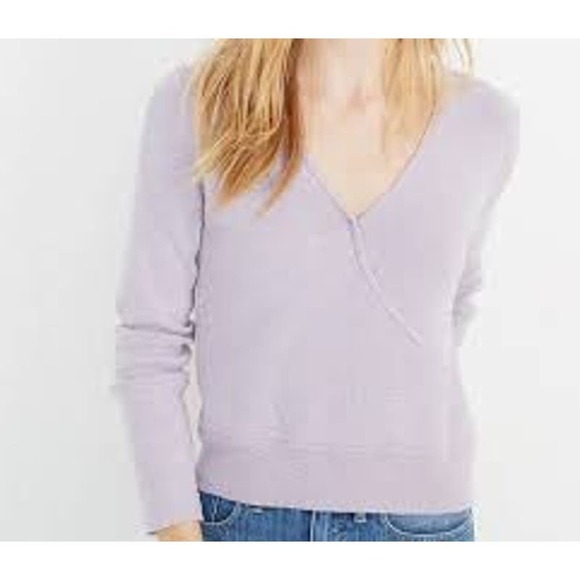Madewell size M wrap front pullover sweater in lilac lightweight cotton blend - Picture 1 of 7